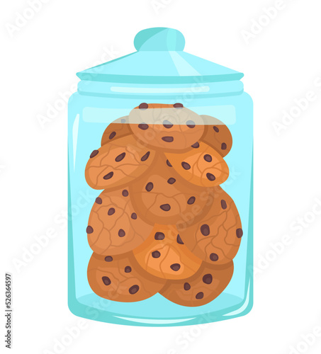 cookie jar with tasty chocolate cookies. Design for Holidays invitation card, poster, banner, postcard, print. Vector illustration.