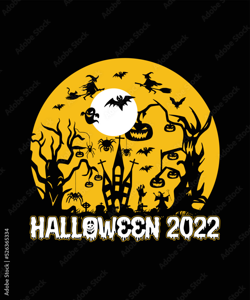  Halloween background with pumpkin and bats/Halloween 2022/Halloween T-shirt Design