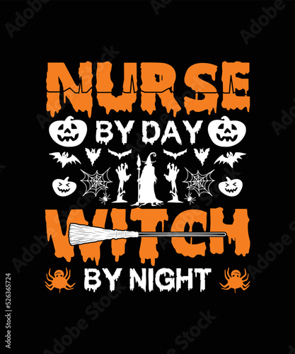  Halloween background with pumpkin and bats Nurse By Day Witch By Night Halloween T-shirt Design