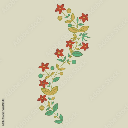 Blooming floral branch. Folk style. Illuminated manuscript motif. On light background.