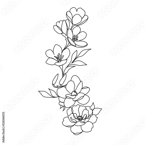 Flowers one line vector art. Magnolia line drawing.  Botanical print. Cosmetics nature symbol. Modern continuous line art. Fashionable print. Beaty salon logo.