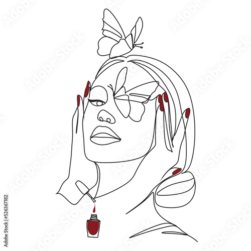 Nail logo beauty hand line and nail polish.Vector line art.