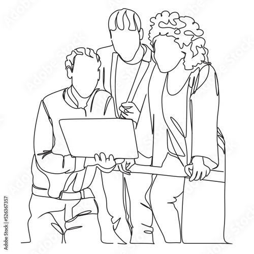Business people One line drawing. Business woman. Business man. Continuous one line drawing of business people standing with  confident pose. Minimalism design. Vector illustration.One line art.