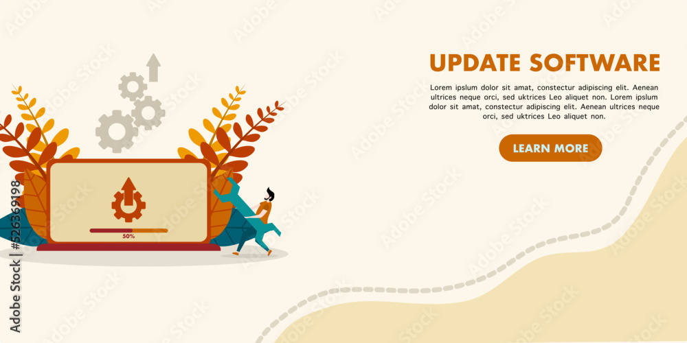 Fototapeta premium concept Update software. The process of upgrading the latest software, Changing to a newer version and installing the program. Can be used for web landing pages, banners, mobile apps.