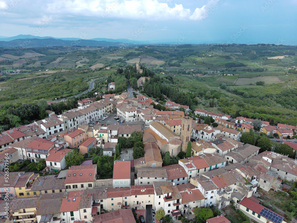 aerial view of the town of montespertoli in tuscany