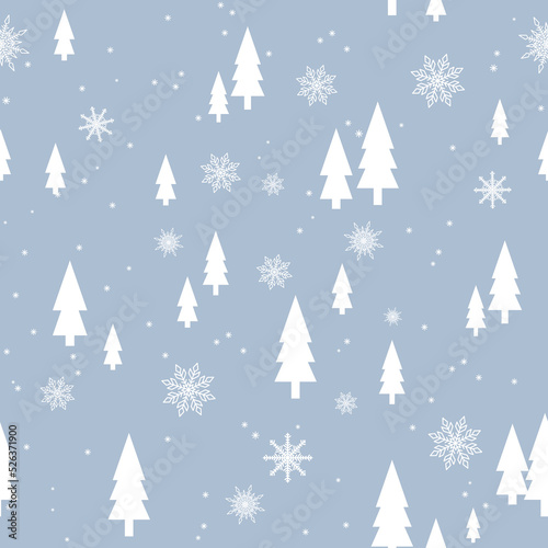 Winter forest, seamless Scandinavian pattern. Gray texture with a Christmas tree for printing, paper, design, fabric, decor, gift wrapping, background. Vector illustration © Elena