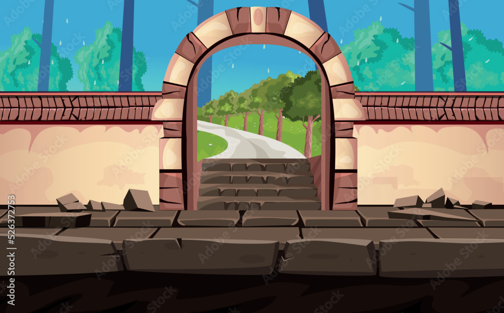 game background cartoon vector , The door to the next level, video games, user interface