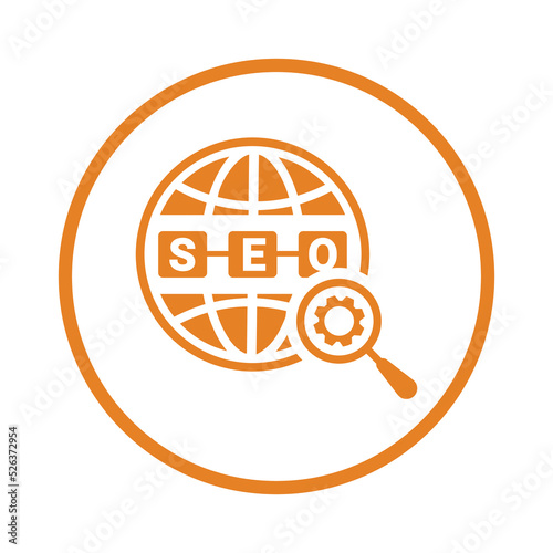 International, optimization, internet, search icon. Orange vector sketch.