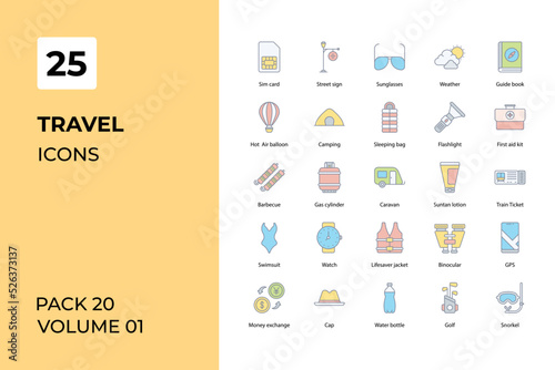 Travel icons collection. Set contains such Icons as airplane, baggage, beach, more 