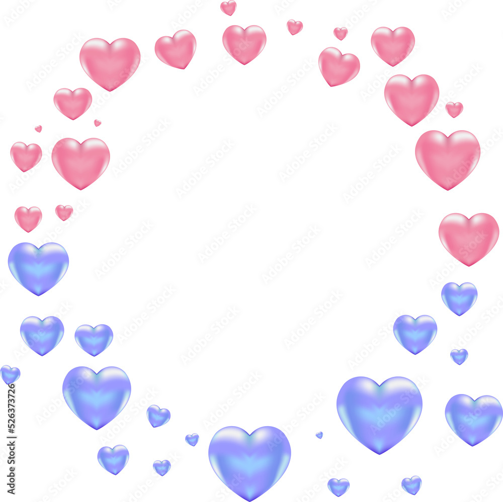 Circle frame made of pink and blue hearts png