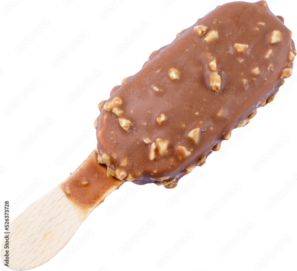 Ice cream bar on wooden stick with nuts in dark or milk chocolate coating png Ice cream bar on wooden stick with nuts in dark or milk chocolate coating png