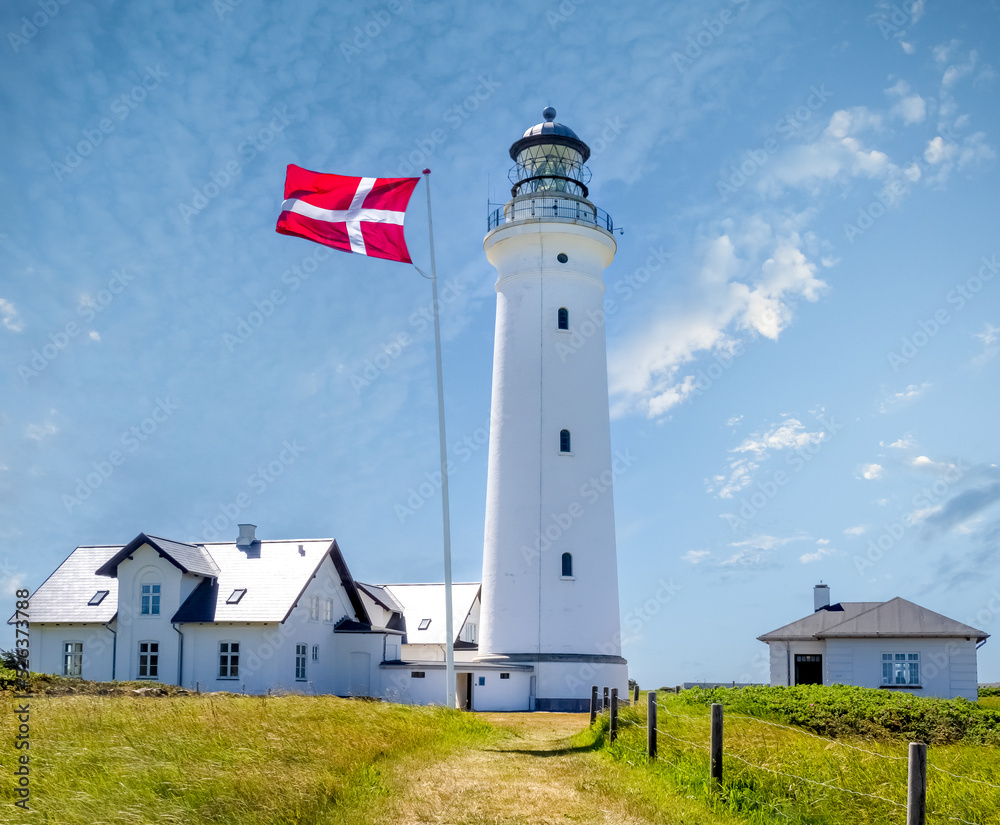 The lighthouse of the town and seaport of Hirtshals is a on the coast of Skagerrak on the island of Vendsyssel-Thy at the top of the Jutland peninsula in northern Denmark