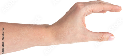 Female hand holding something, empty gesture template