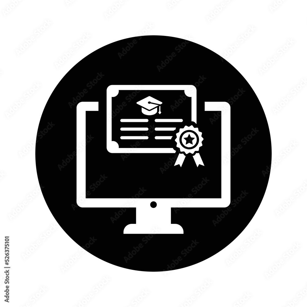 Online, Diploma icon. Black vector sketch. Online, Diploma icon. Black vector sketch.