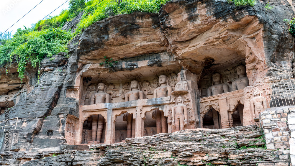 The Siddhachal Caves, The Gopachal Jain are rock cut monuments with Jain collosi in Gwalior Fort