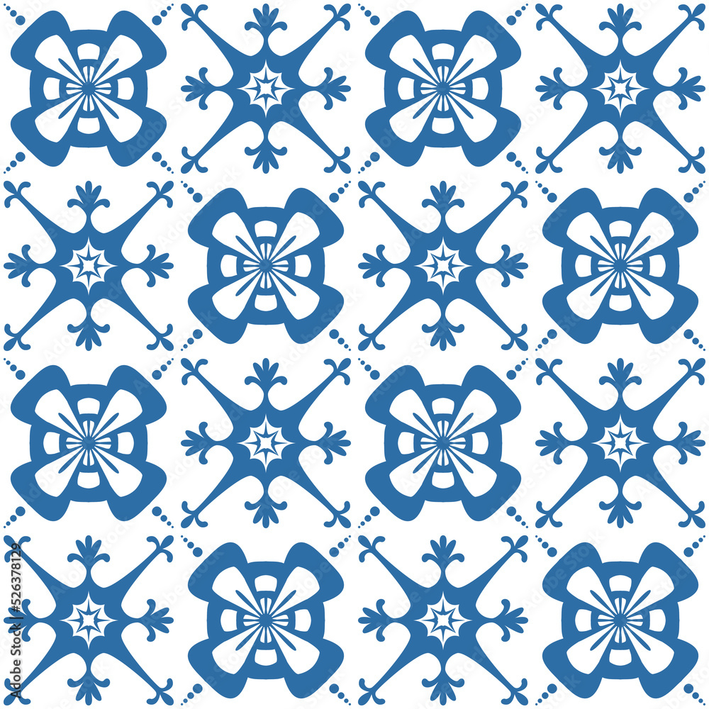 Blue Azulejo square pattern portuguese tiles for wall decor, design vector Illustration