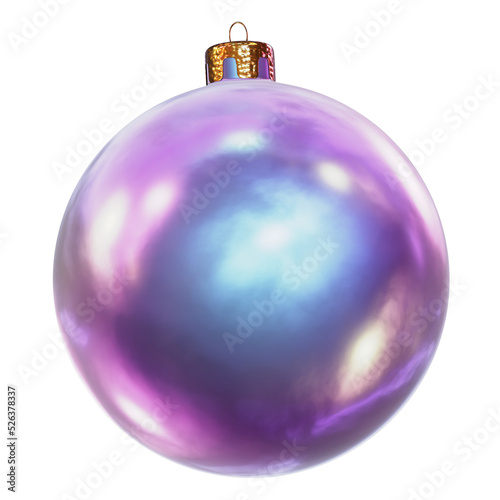 Realistic 3D illustration of the shining pearly violet Christmas ball isolated on white