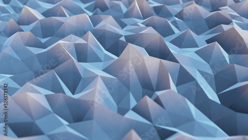 Realistic 3D illustration of the stylized snowy peaks mountains polygonal geometry paper surface rendered as background