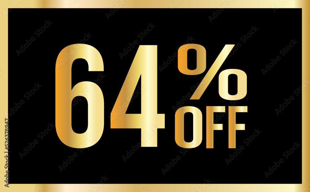 64% discount. Golden numbers with black background. Banner for shopping, print, web, sale illustration 64% discount. Golden numbers with black background. Banner for shopping, print, web, sale illustration