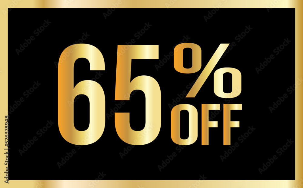 65% discount. Golden numbers with black background. Banner for shopping, print, web, sale illustration 65% discount. Golden numbers with black background. Banner for shopping, print, web, sale illustration
