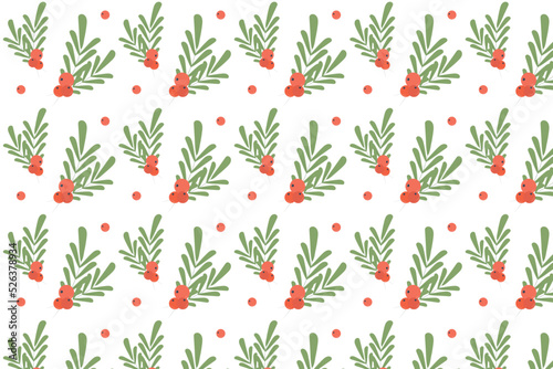 Christmas leves and berries pattern, background