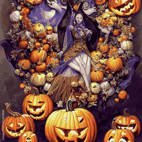 Halloween spooky graveyard flat vector background. Scary haunted house at night cartoon illustration. Horror moon, pumpkins and tombstones creepy backdrop.