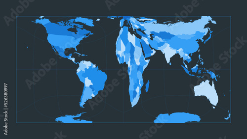 World Map. Gringorten square equal-area projection. Futuristic world illustration for your infographic. Nice blue colors palette. Vibrant vector illustration. photo