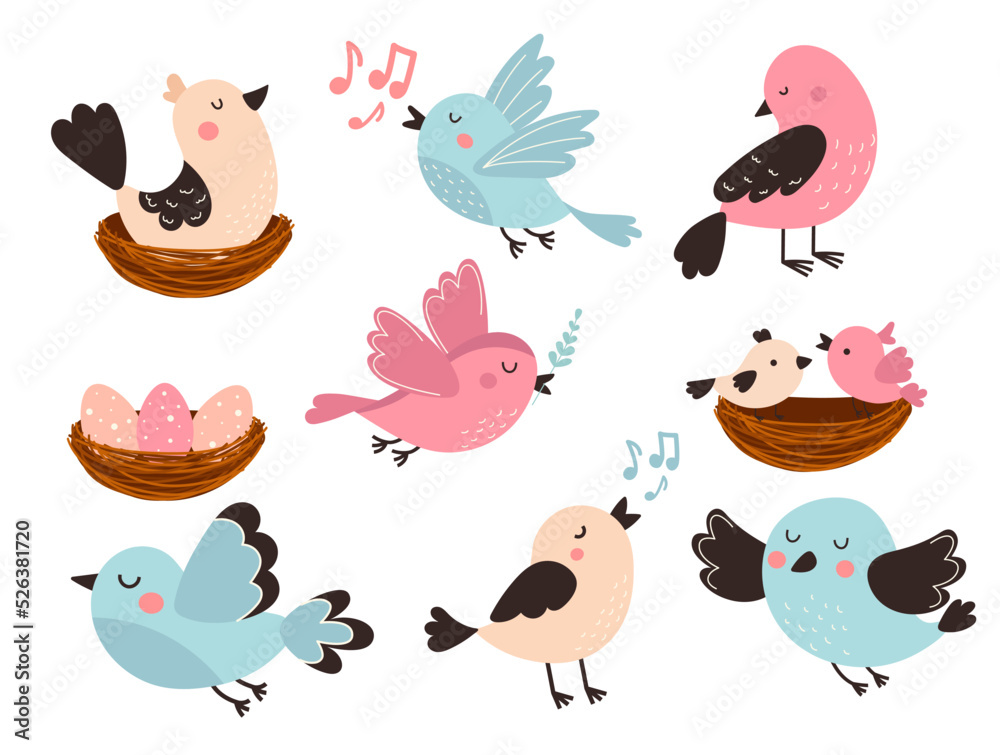 Spring singing. Птицы мультяшные. Птичка мультяшная. Рисунок птиц в пастельных тонах. Птички разноцветные мультяшные.