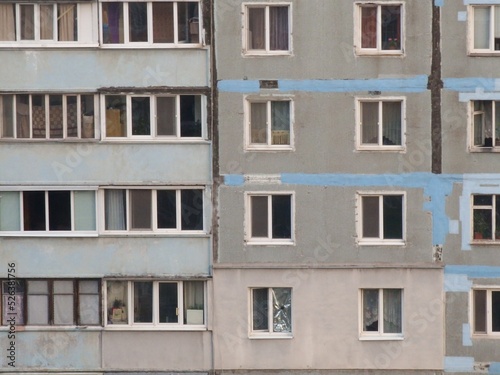 fragment of a multi-storey building of Soviet architecture