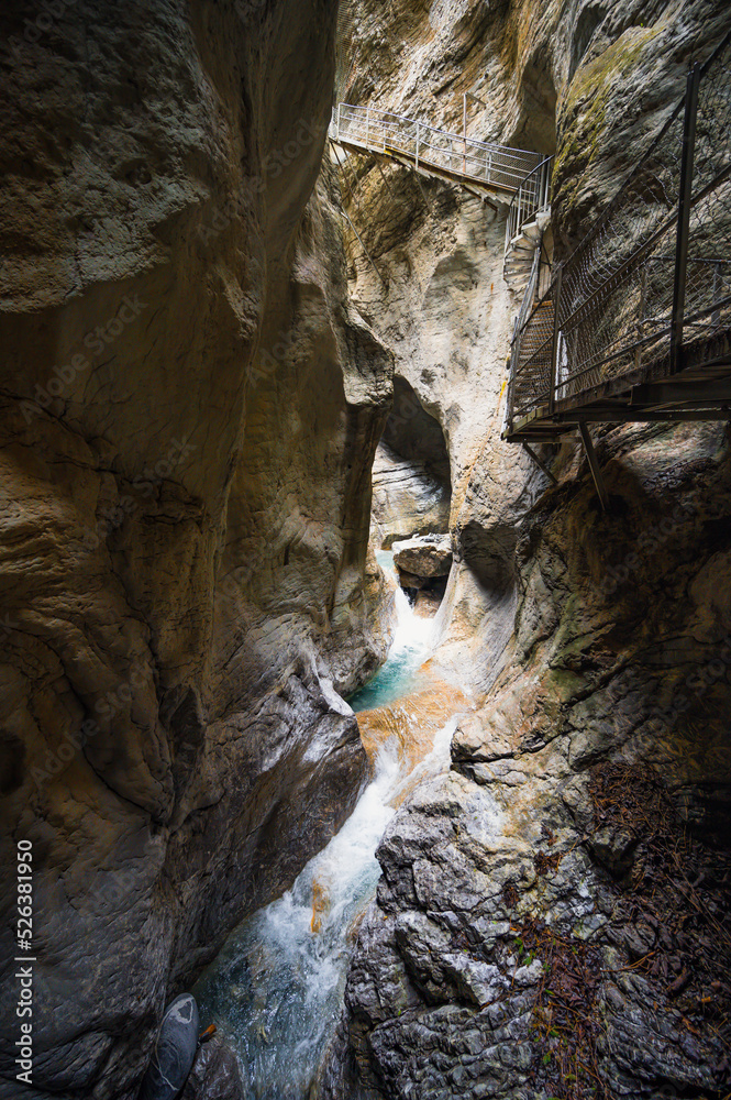 Beautiful falls and caves of Cholerenschlucht, Adelboden, Switzerland