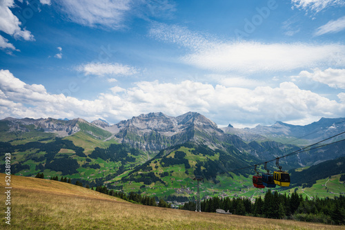 View of Engstligenalp from the Engstligengrat hiking trail, Swiss Alps, Switzerland