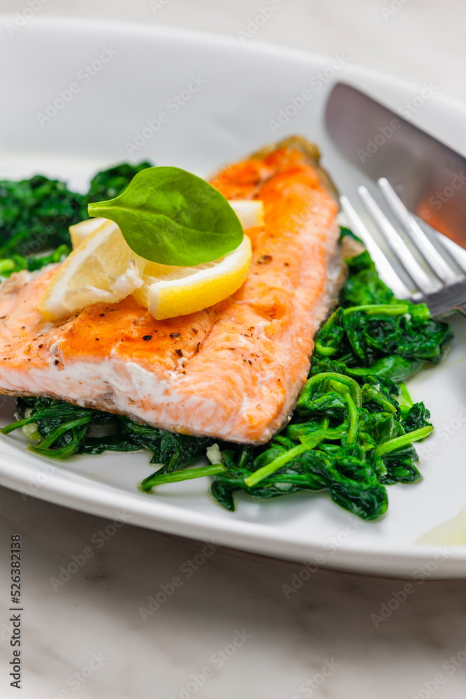 grilled salmon fillet with spinach leaves salad grilled salmon fillet with spinach leaves salad
