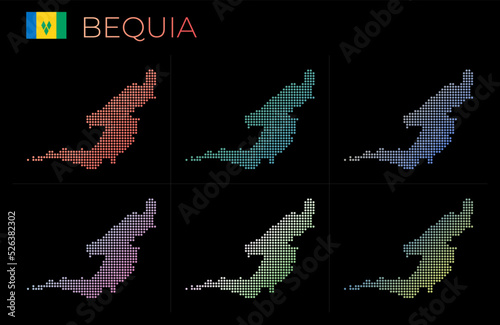 Bequia dotted map set. Map of Bequia in dotted style. Borders of the island filled with beautiful smooth gradient circles. Elegant vector illustration.