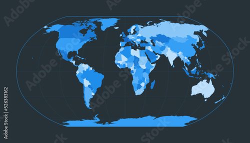 World Map. Robinson projection. Futuristic world illustration for your infographic. Nice blue colors palette. Appealing vector illustration. photo