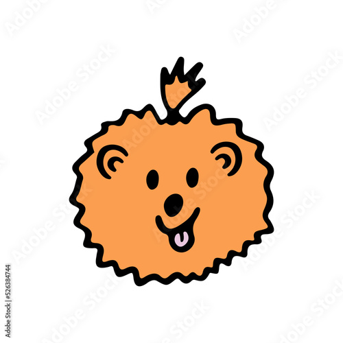 Funny puppy cartoon character doodle. Cute dog of pomeranian spitz breed line art. Nice happy pet isolated on white background. Hand drawn vector illustration in cartoon style.