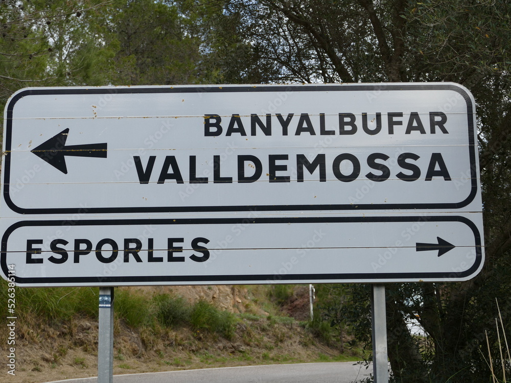 Road sign on a country road in Mallorca, Balearic Islands, Spain Road sign on a country road in Mallorca, Balearic Islands, Spain