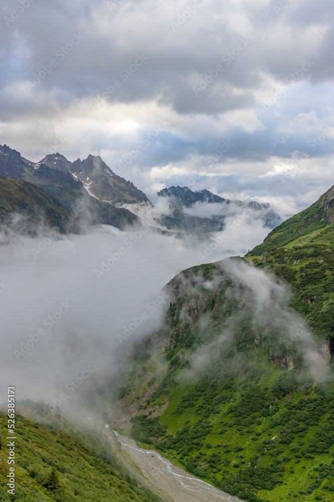 Typical alpine landscape of Swiss Alps near Sustenstrasse, Urner Alps, Canton of Bern, Switzerland Typical alpine landscape of Swiss Alps near Sustenstrasse, Urner Alps, Canton of Bern, Switzerland