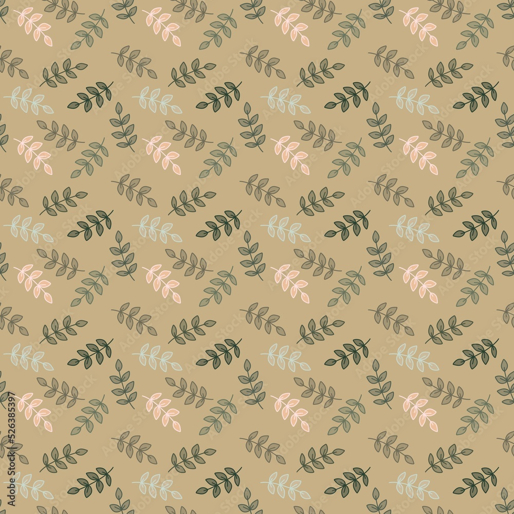 Fototapeta premium Simple floral seamless leaves line art silhouette pattern for wrapping paper and fabrics and linens