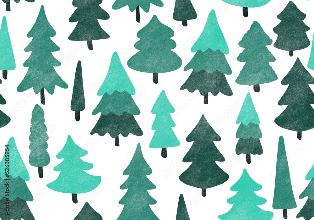Obraz premium Winter forest seamless Christmas tree pattern for new year wrapping paper and kids clothes print and Noel