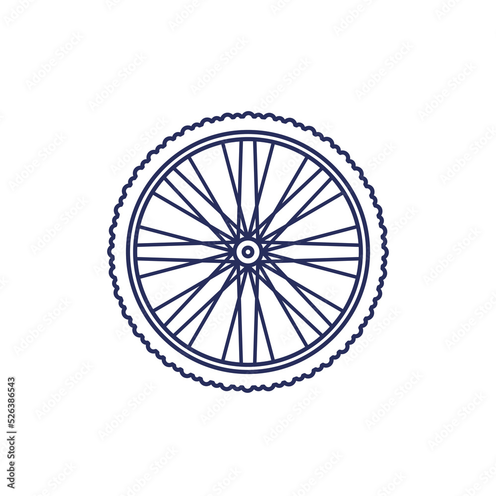 bike wheel line icon on white, bicycle parts