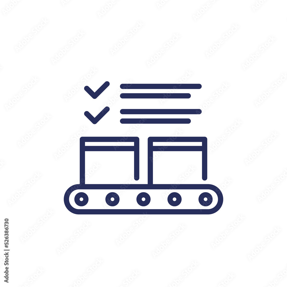quality control in production icon, line vector quality control in production icon, line vector