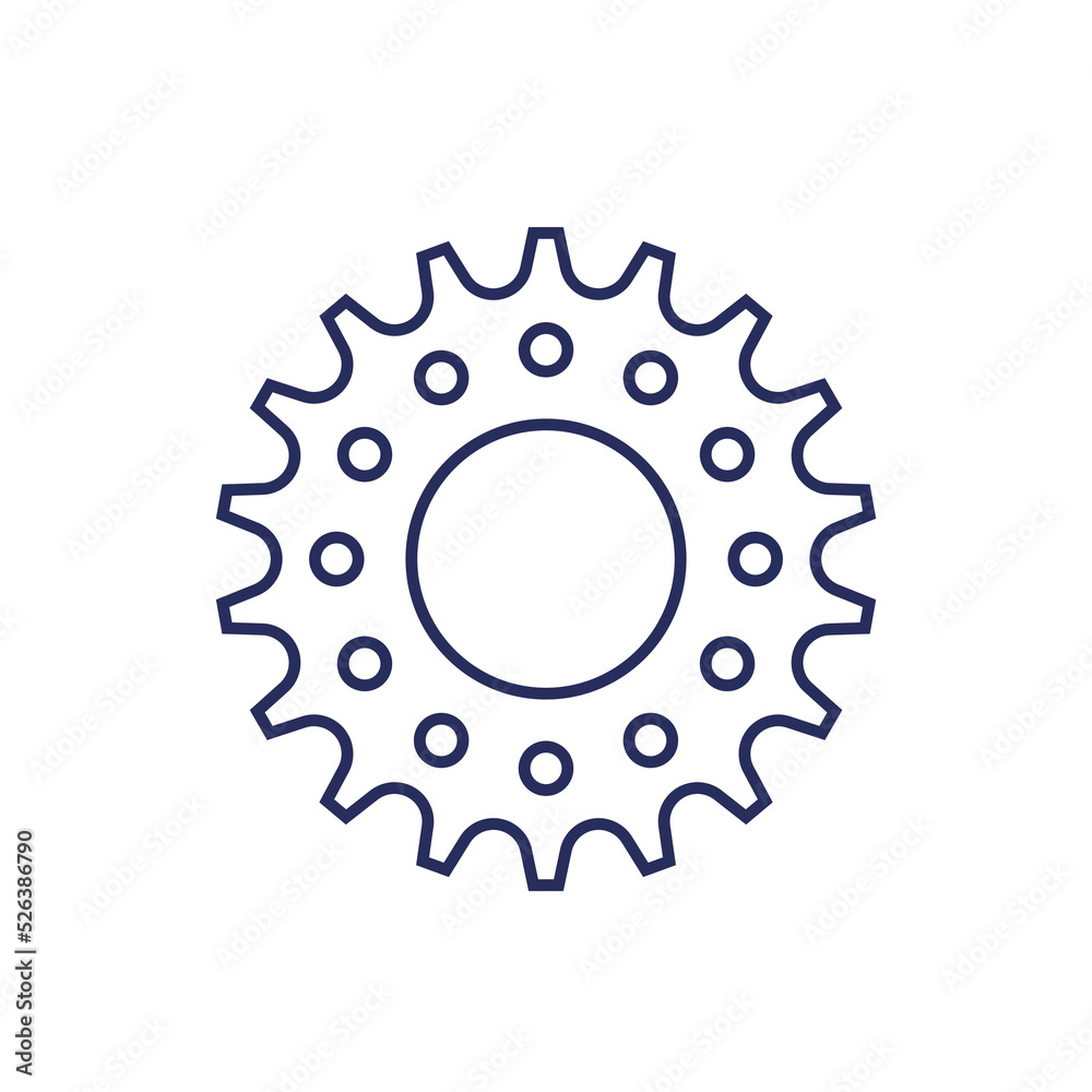 Bicycle gear or sprocket line icon on white