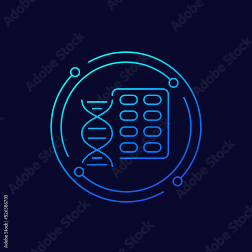 pills icon with dna symbol, linear design