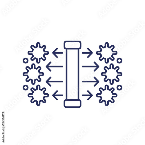 UV light sterilization, UV-C lamp line icon, vector
