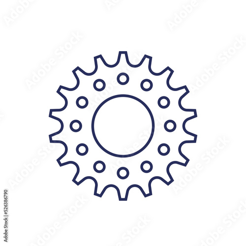 Bicycle gear or sprocket line icon on white