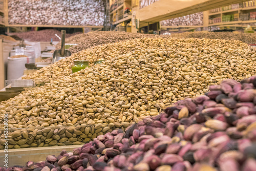 Piles of pistachios in nut shop in Gaziantep city, Turkey. photo