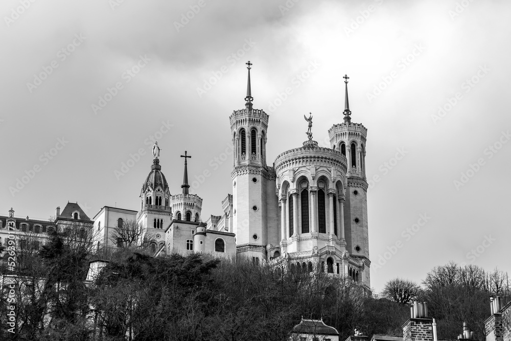Notre Dame de Fourviere Basilica on Fourviere Hill in Lyon, France