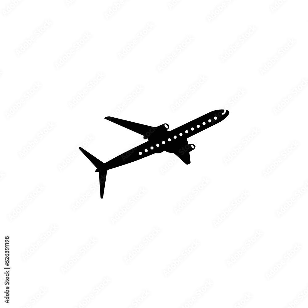 Commercial passenger plane flying icon | black vector design