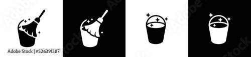 Floor mop and bucket icons. Broom icons symbol vector for apps and websites.