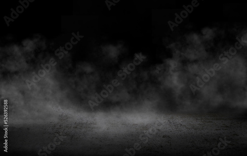 Murais de parede Concrete floor with smoke or fog in dark room with spotlight